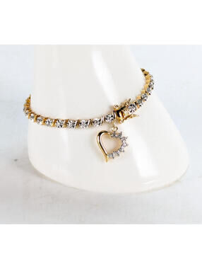 Ross Simmons Tennis Bracelet Vermeil Gold Wash Sterling 925 Heart Charm Crystals